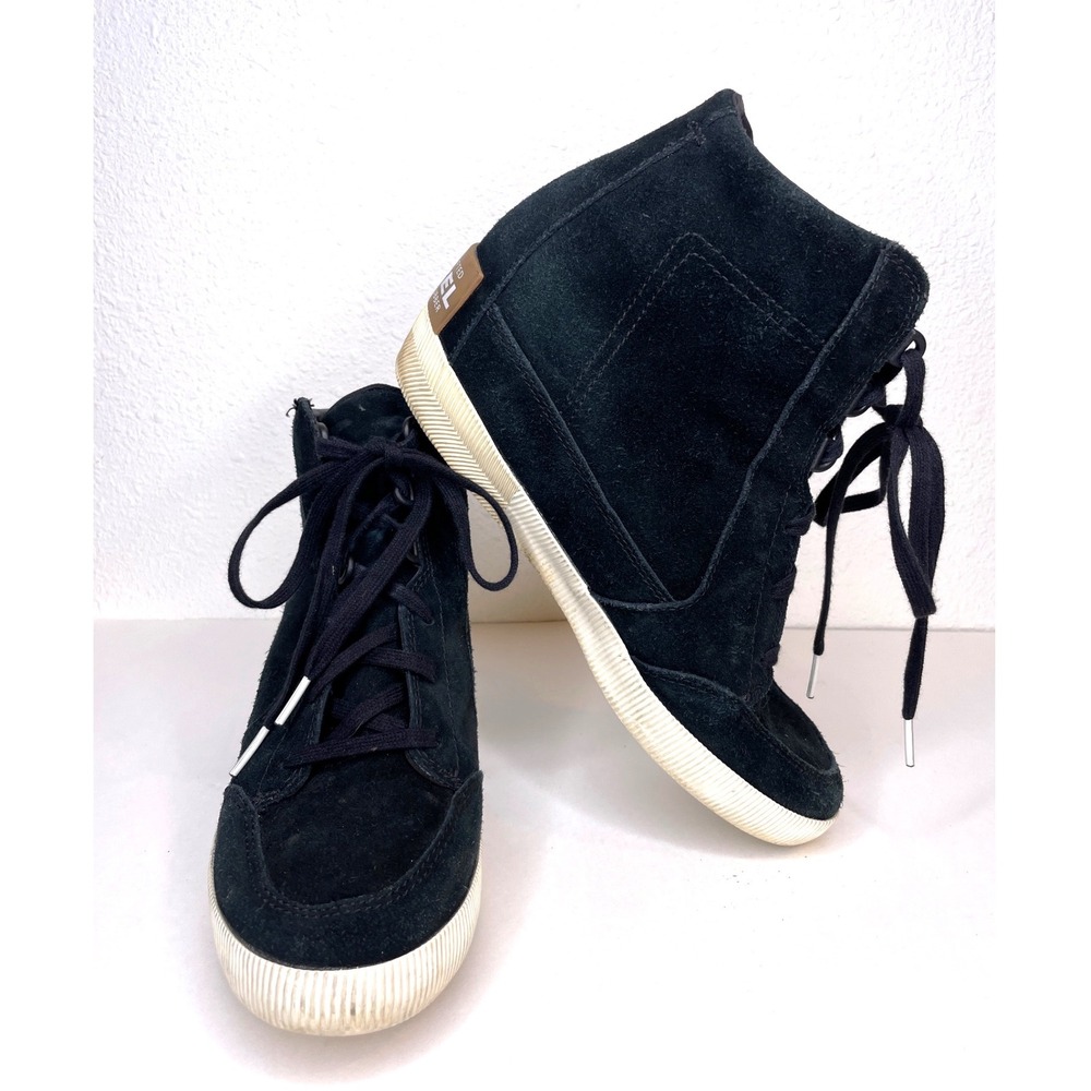 Sorel Women Wedge Sneaker Out N About Black Suede Black